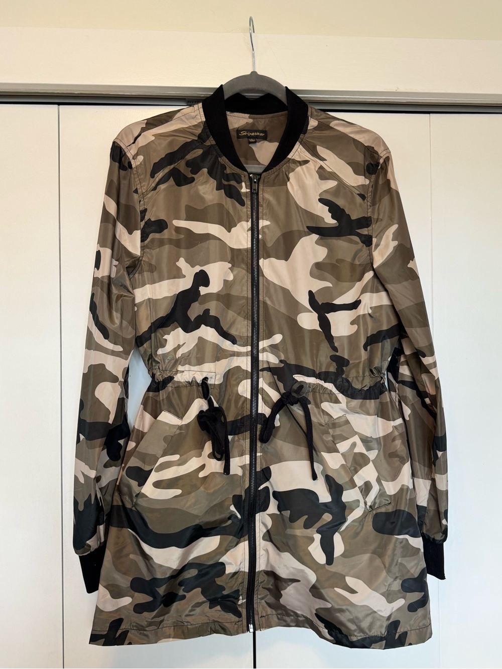 Shinestar Camo Longline Varsity Windbreaker Jacket Size L
